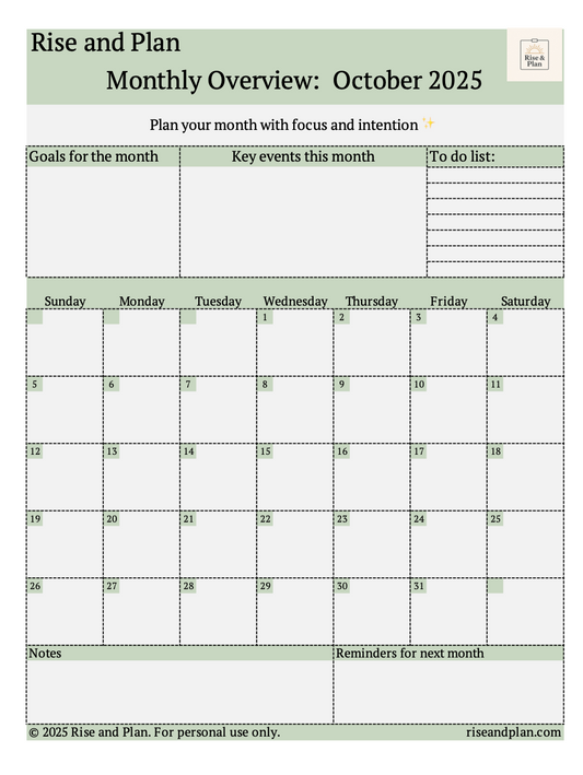 Rise & Plan End-of-Year Monthly Overview (Freebie) (Oct, Nov, Dec)