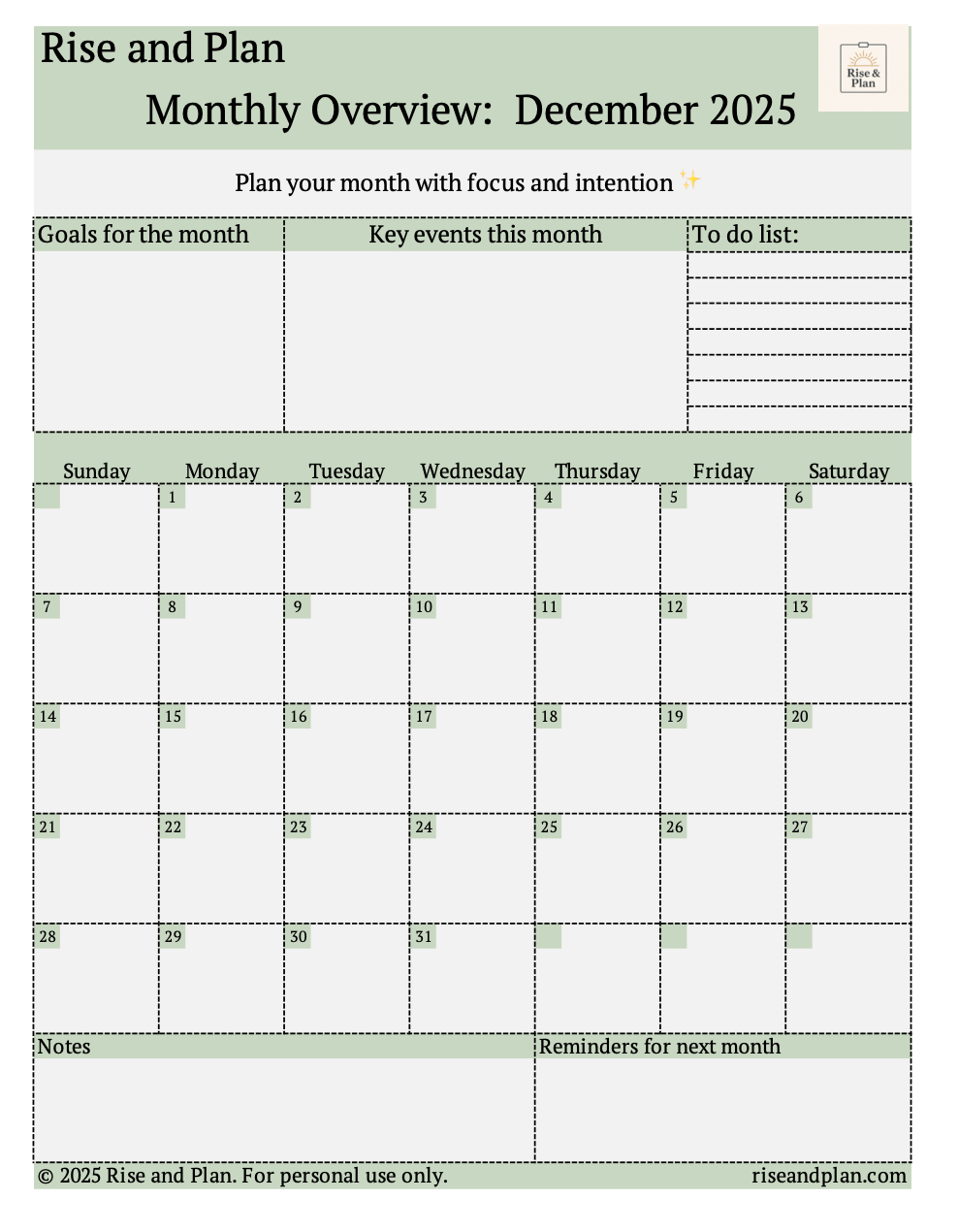 Rise & Plan End-of-Year Monthly Overview (Freebie) (Oct, Nov, Dec)