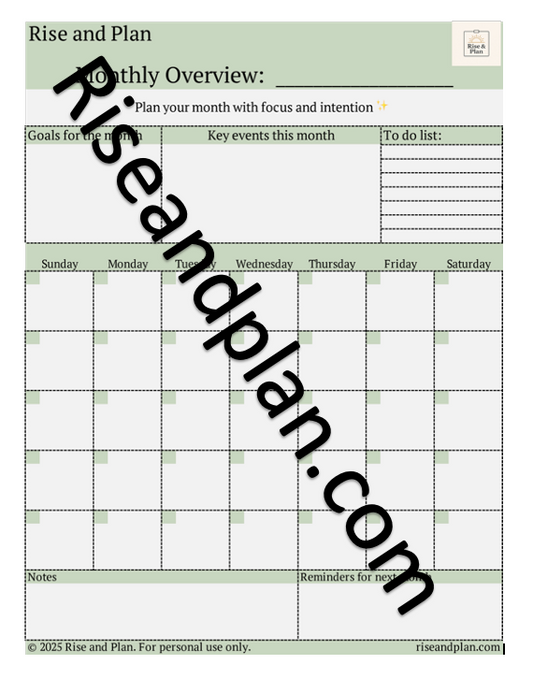 Monthly Overview- 1 page