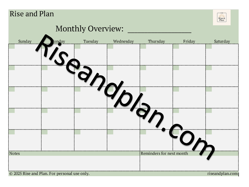 Horizontal Blank Calendar- 5-week & 6-week options