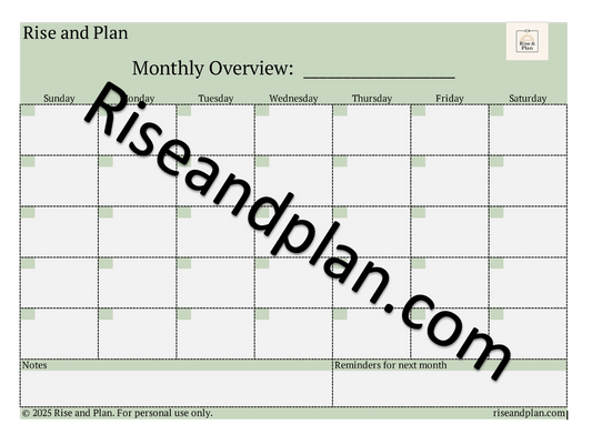 Horizontal Blank Calendar- 5-week & 6-week options