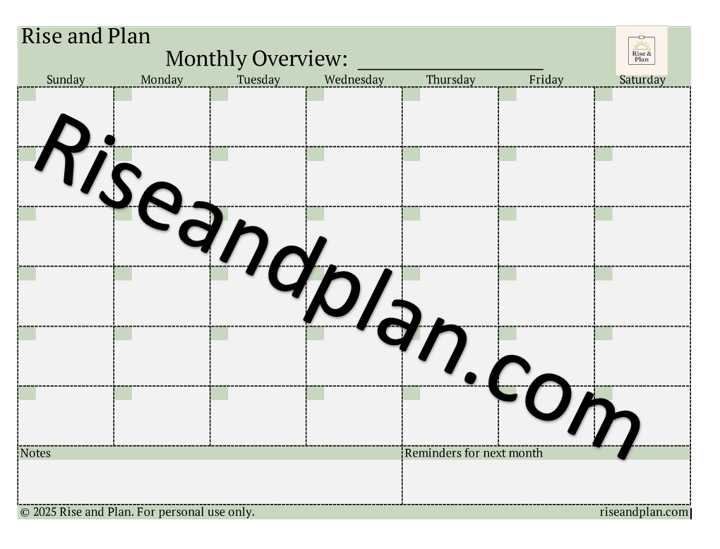 Horizontal Blank Calendar- 5-week & 6-week options