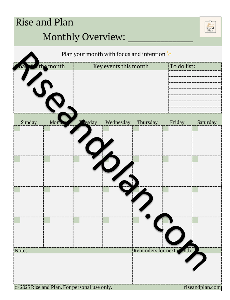 Monthly Overview- 1 page